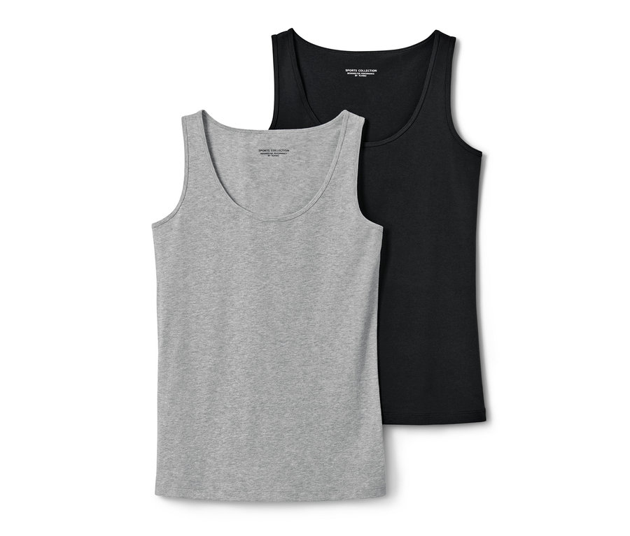 Dwa topy: czarny i szary melanż.