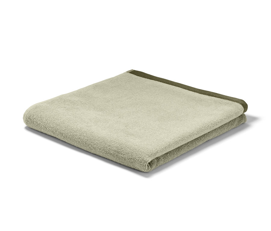 Złożony żakardowy ręcznik kąpielowy wysokiej jakości, piaskowa zieleń/leśna zieleń.