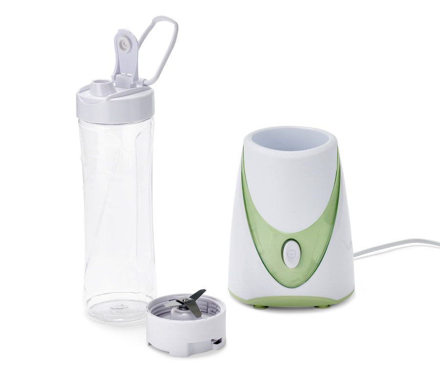 Blender do smoothie, 250 W, z pojemnikiem i nasadką do siekania.