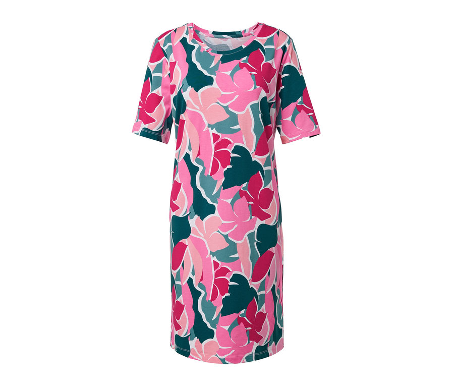 Koszula nocna w kwiatowy wzór w kolorze różowym i zielonym.