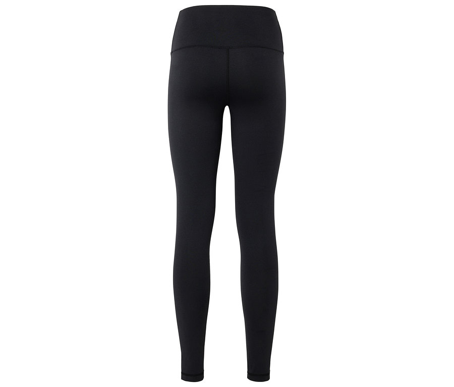 Czarne legginsy z wysokim stanem, widok z tyłu.