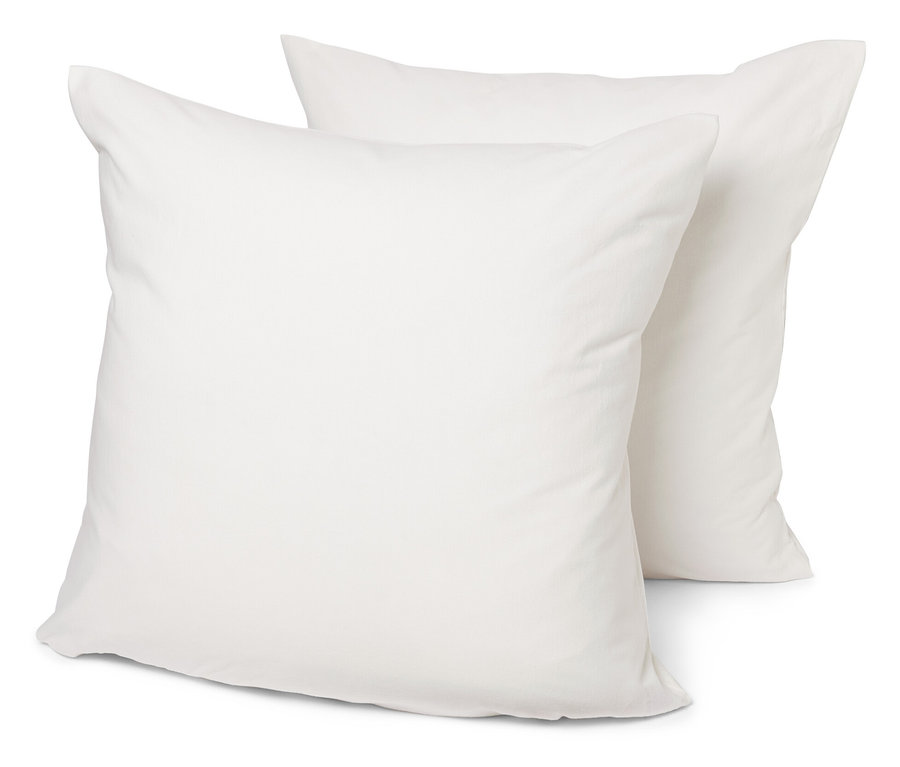 Dwie białe poszewki ochronne na poduszki w różnych rozmiarach.