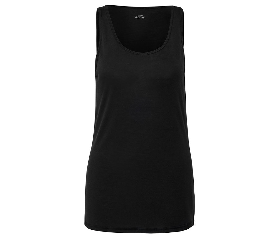 Czarny top sportowy bez rękawów.