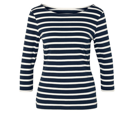 Koszulka z rękawami o długości 3/4, w granatowe paski