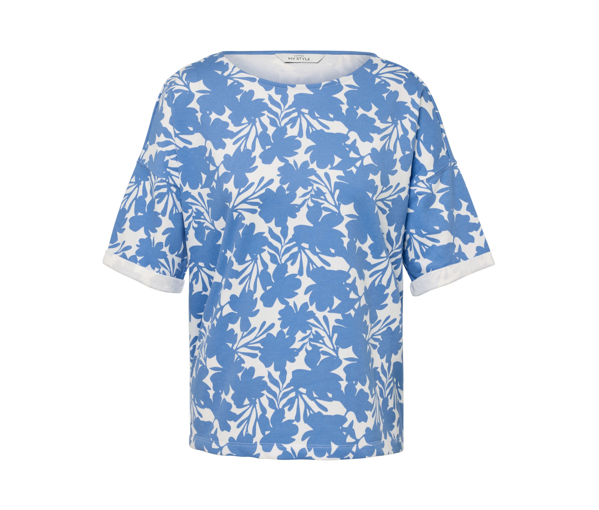 Tchibo - Wzorzysta bluza dresowa- biały/niebieski/w kwiatki