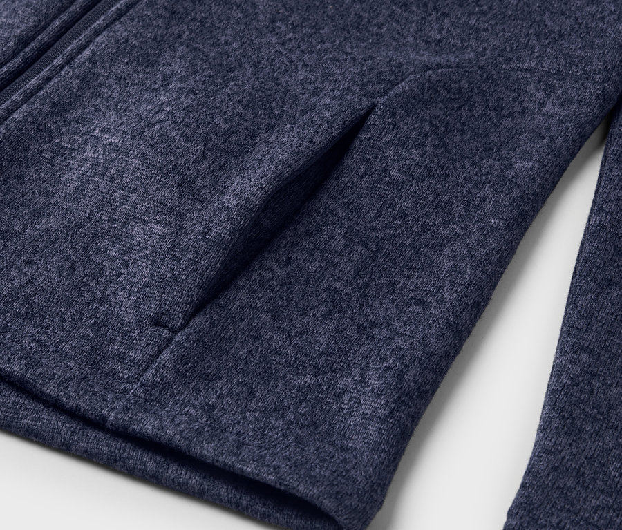 Szczegółowe ujęcie damskiej kurtki polarowej Da.Strickfleece-Jacke, granatowej.