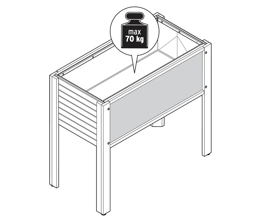Ilustracja podwyższonej rabatki dla dzieci z maksymalnym obciążeniem 70 kg.