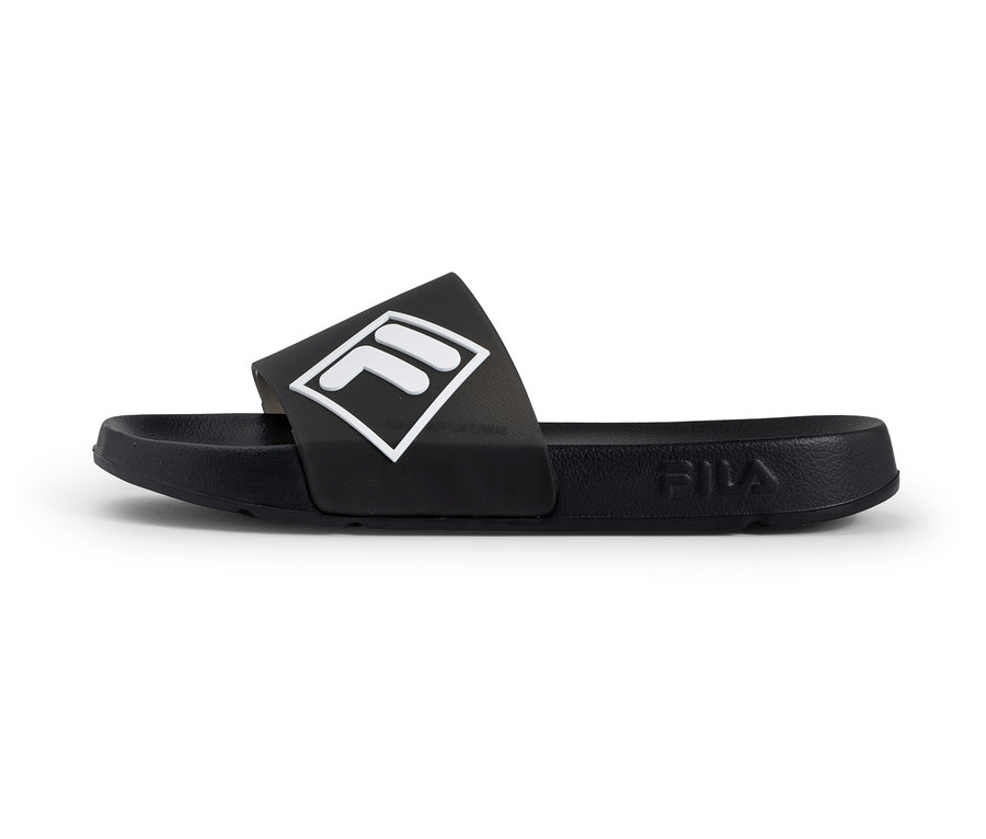Czarne klapki męskie FILA Lugo z białym logo Fila na pasku.