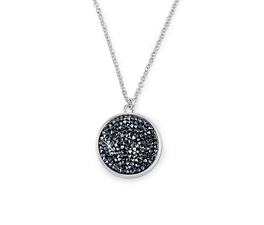Srebrny naszyjnik z okrągłą zawieszką wysadzaną kryształami marki Swarovski®.