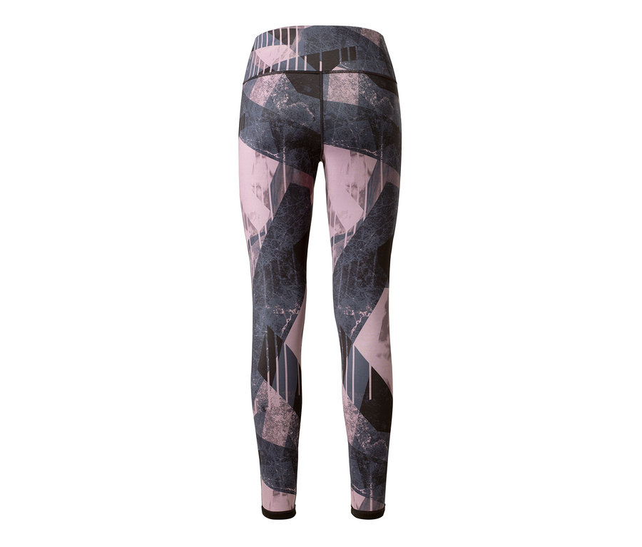 Dwustronne legginsy sportowe we wzory geometryczne.