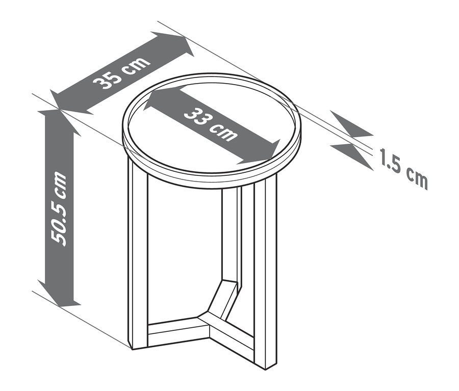 Schemat okrągłego stolika z wymiarami.