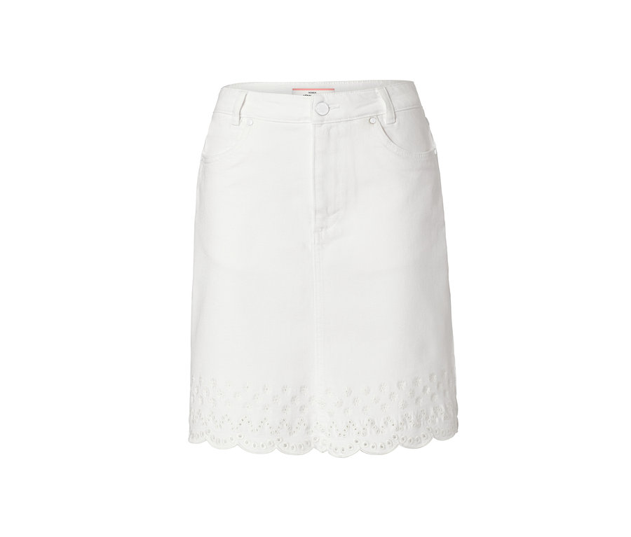 Biała spódnica dżinsowa z haftem.