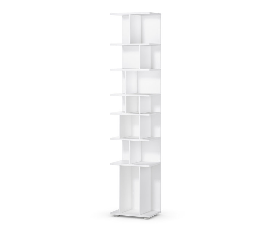 Biały regał o szerokości ok. 40 cm.