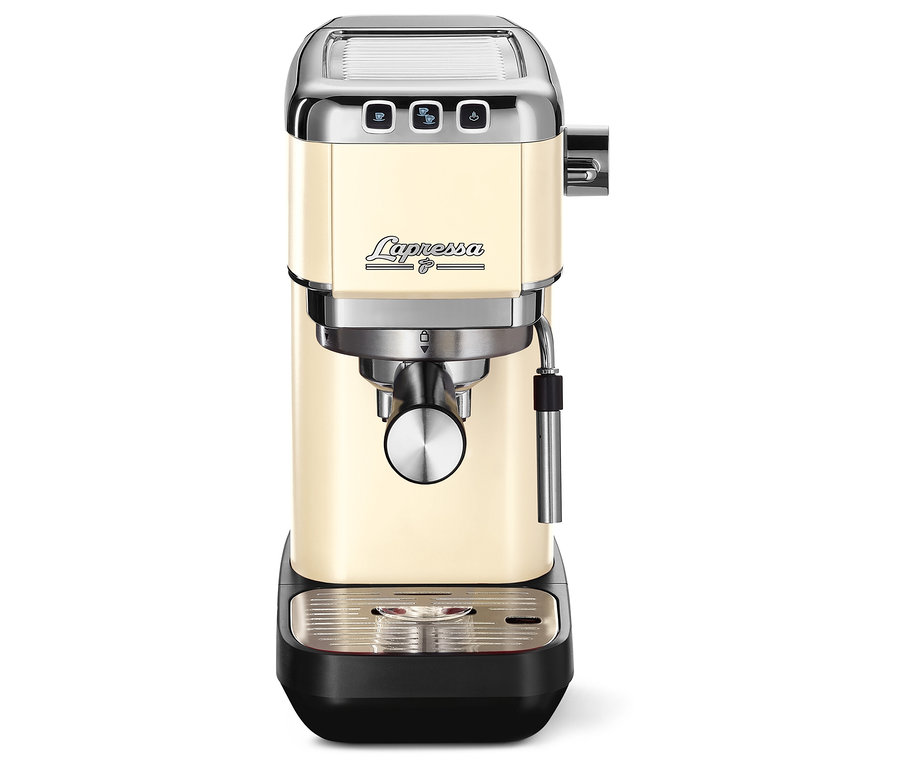 Kremowy ekspres kolbowy do kawy »Lapressa«.