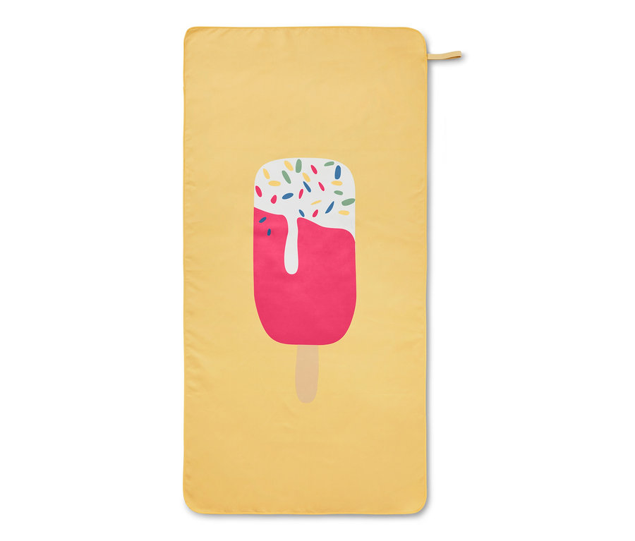 Żółty ręcznik z mikrofibry dla dzieci z motywem lodów.