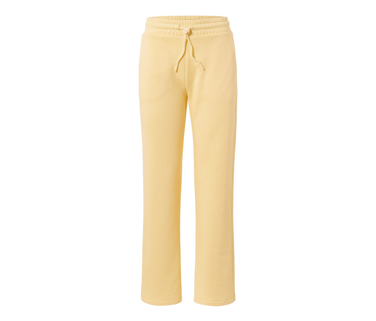 Żółte spodnie dresowe ze sznurkiem w pasie.