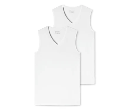 Dwa białe podkoszulki typu tanktop z bawełny ekologicznej SCHIESSER.