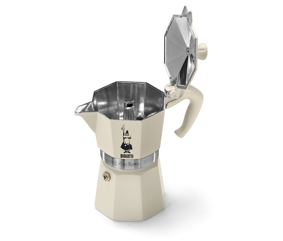 Otwarta kremowa kawiarka do espresso »Bialetti Moka Express« 190 ml.