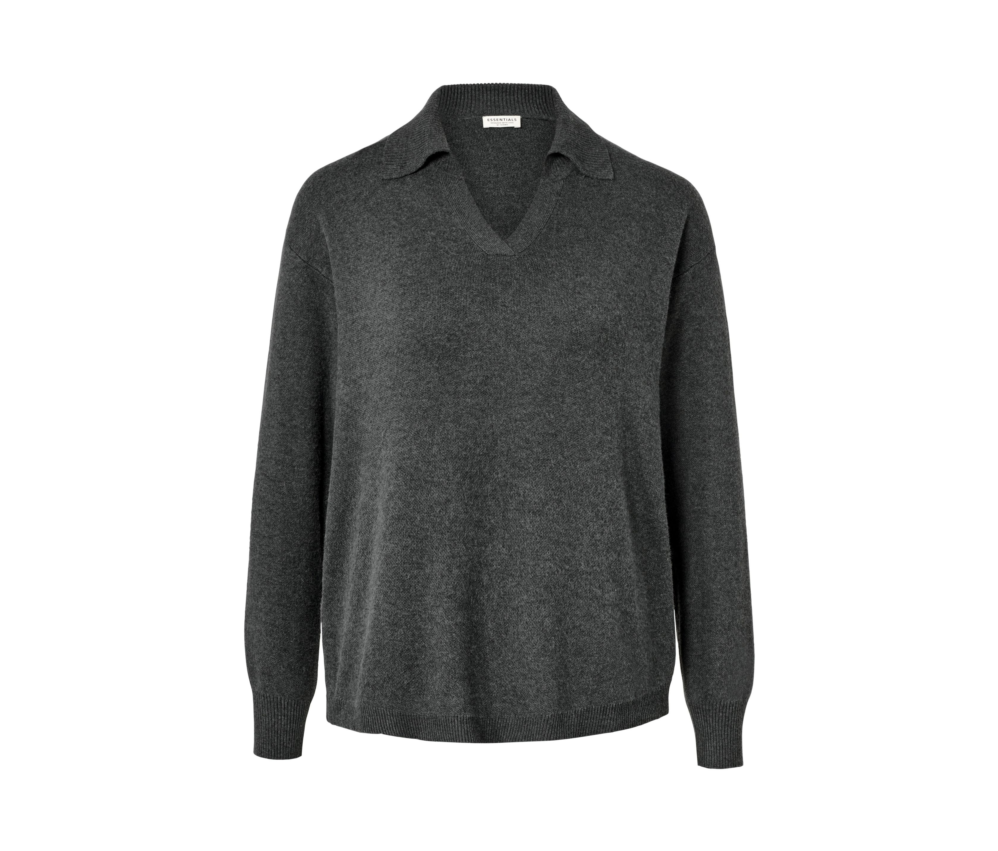 Tchibo - Sweter z dzianiny z kołnierzykiem polo, szary