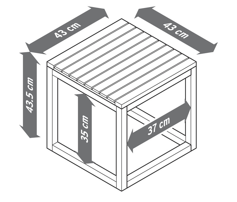 Wymiary zestawu 2 stolików »Lenja« to 43 cm x 43 cm x 43,5 cm.