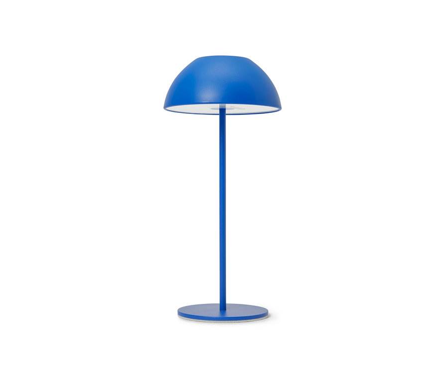 Niebieska akumulatorowa lampa stołowa LED.