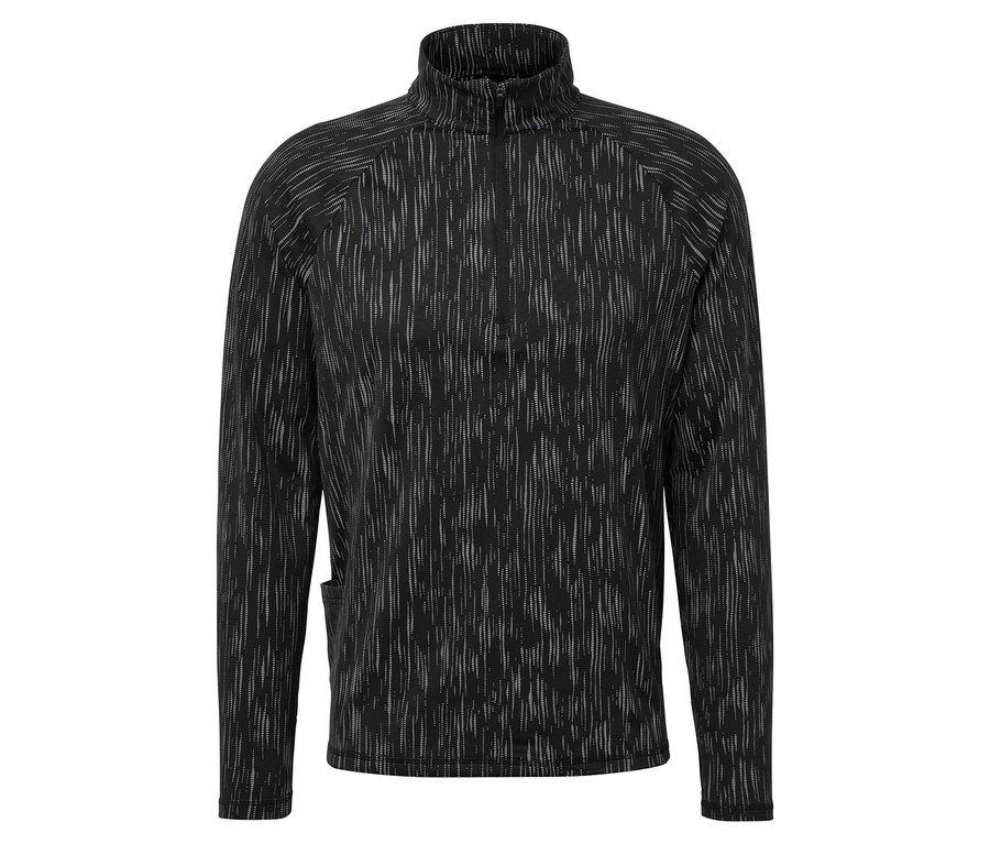 Czarno-biała bluza z zamkiem błyskawicznym.