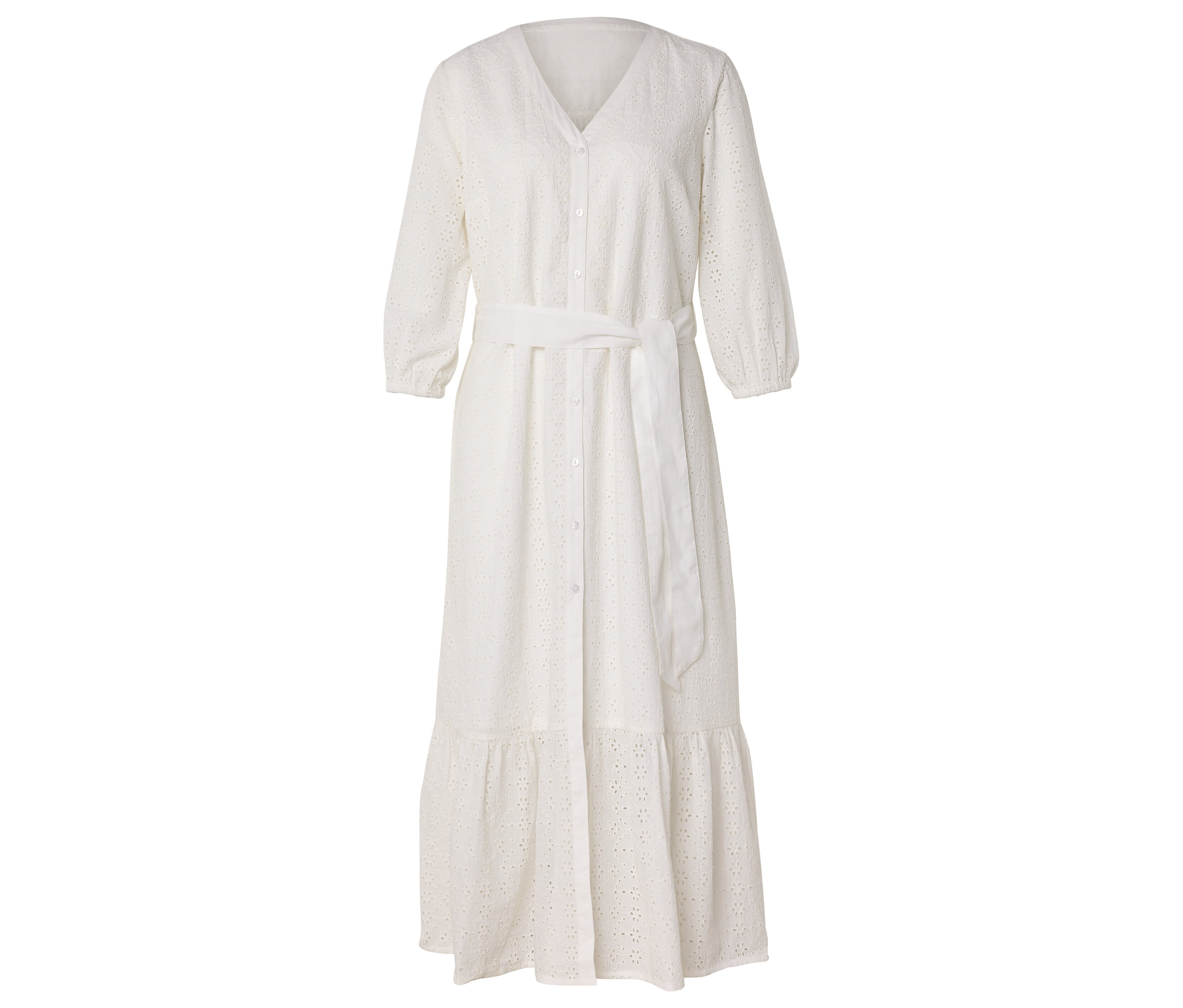 Tchibo - Sukienka koszulowa z haftem ażurowym- biały