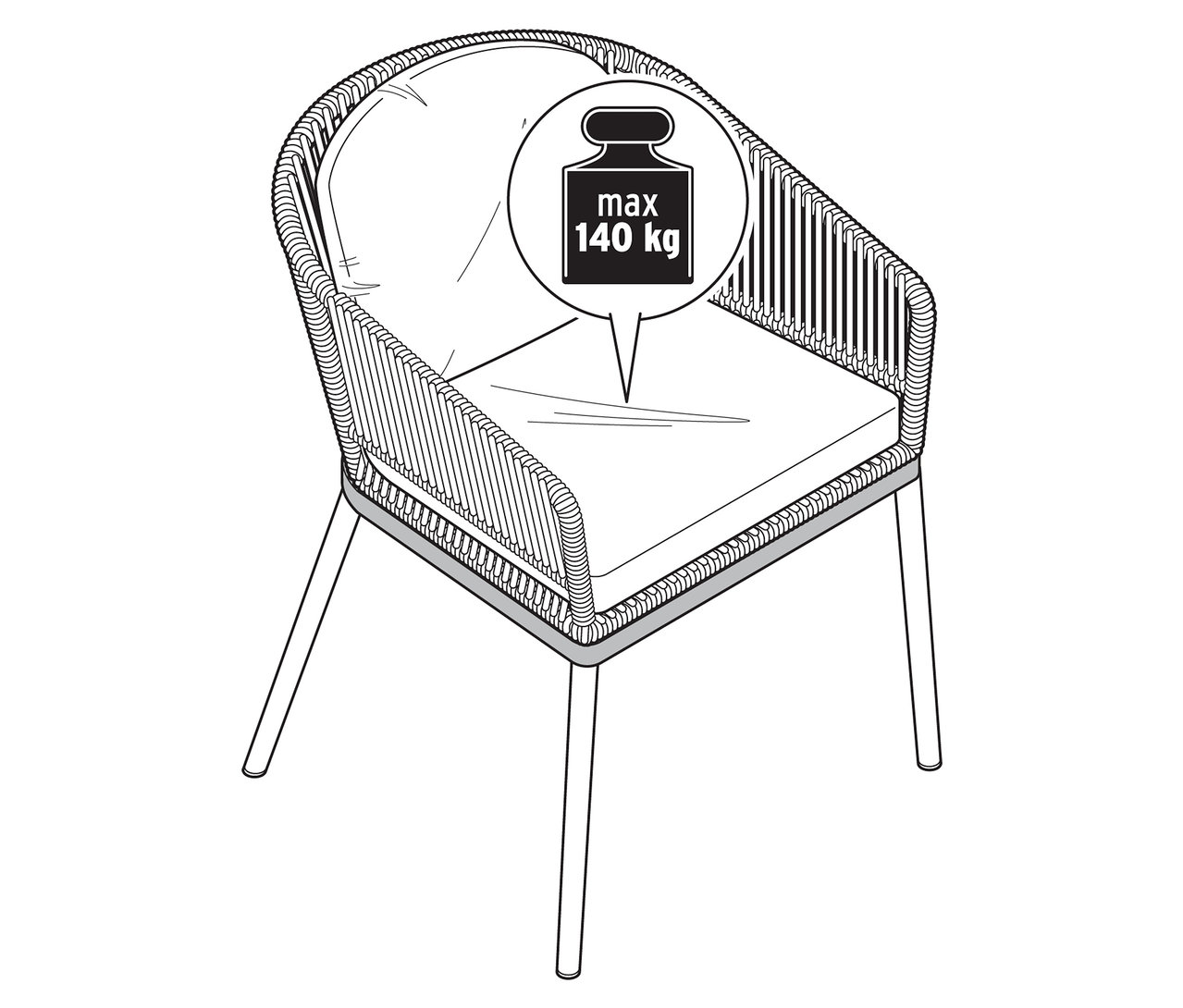 Ilustracja krzesła ogrodowego z tekstylną plecionką.
