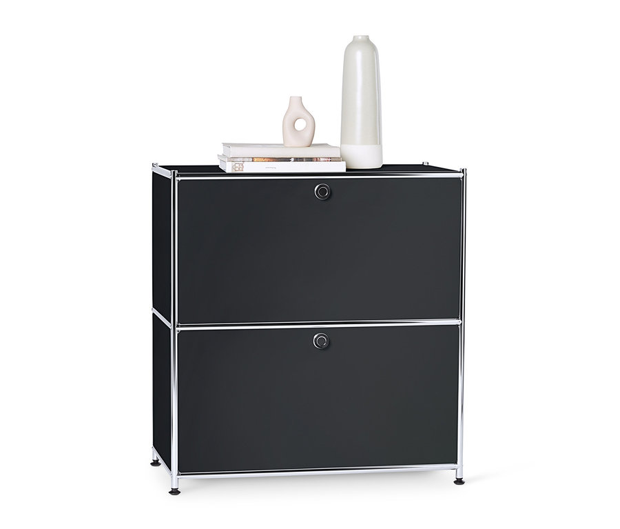 Czarna metalowa szafka typu sideboard »CN3« z komorami z klapami.