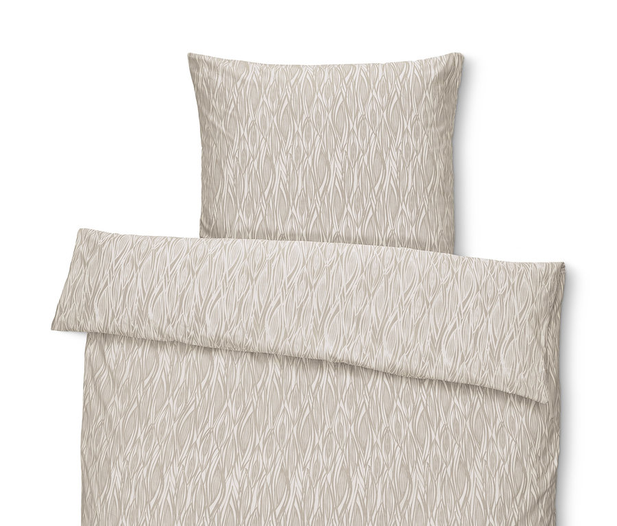 Beżowa pościel z perkalu we wzory, wielkość standardowa, niestandardowa i podwójna.