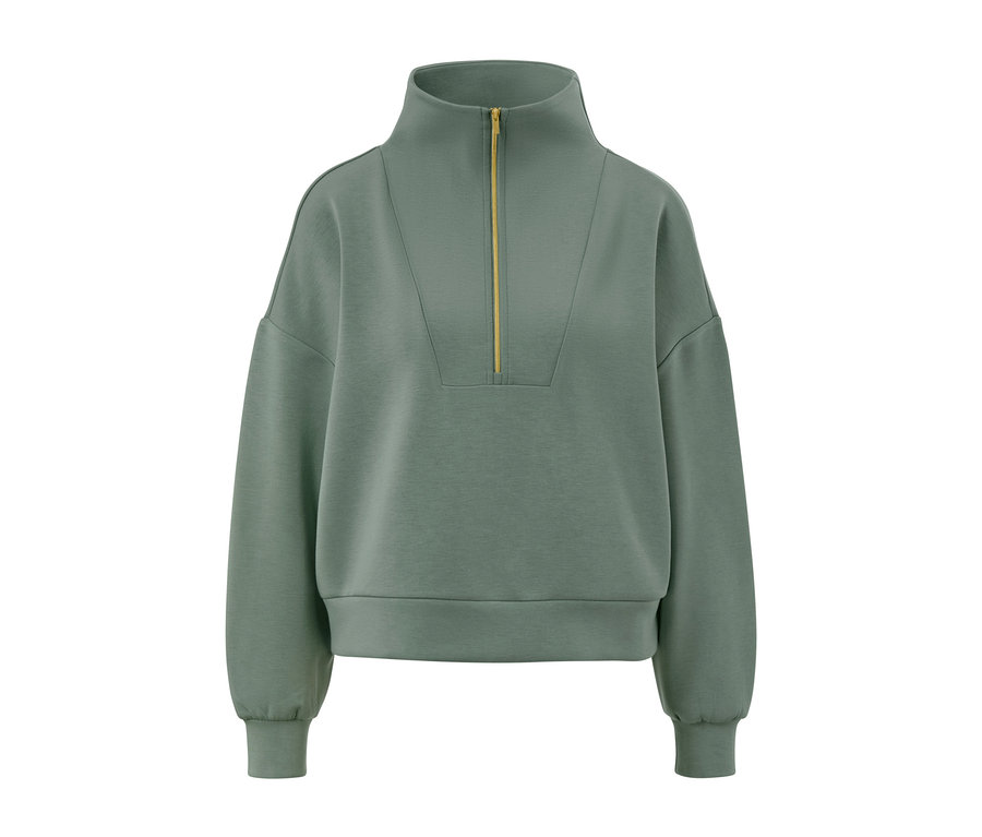 Zielona bluza premium ze stójką i krótkim zamkiem błyskawicznym.