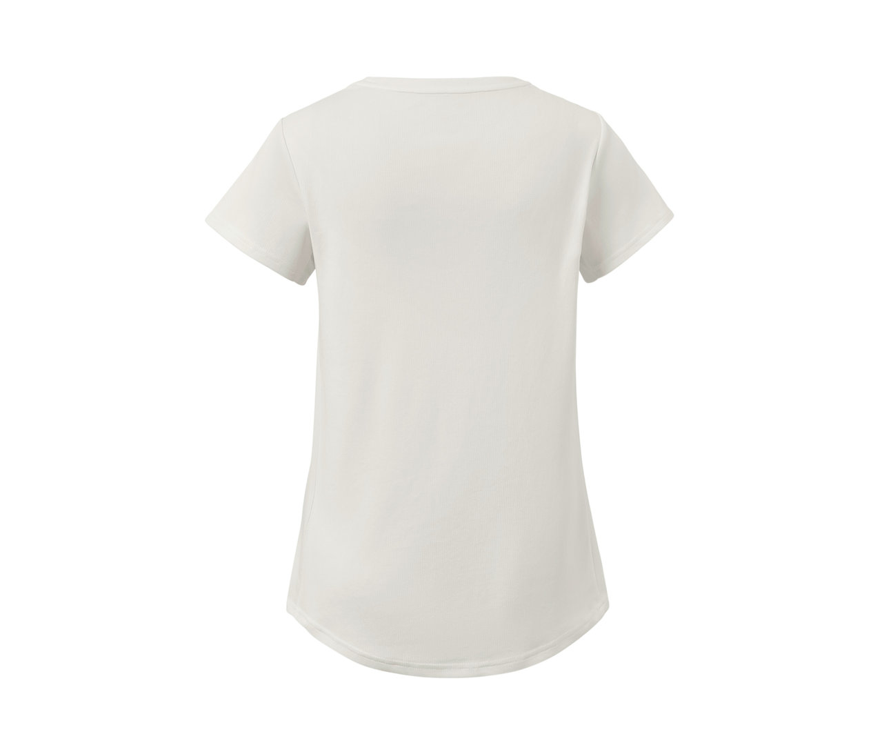 Szczegółowy widok koszulki funkcyjnej w kolorze złamanej bieli.