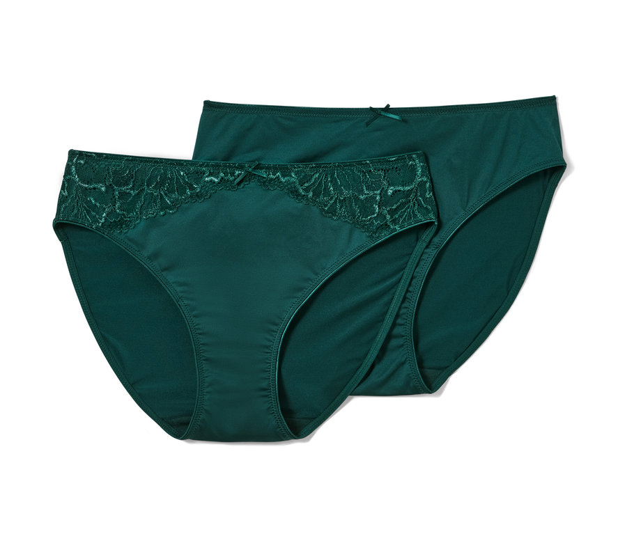 Dwie pary figi w kolorze zielonym, jedne z koronką.