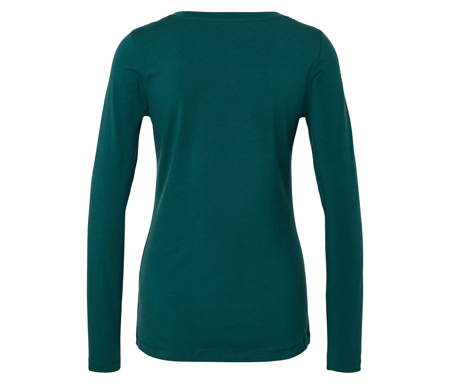Ciemnozielona koszulka z długim rękawem widziana od tyłu.