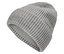 Zbliżenie na szarą, dzianinową czapkę.