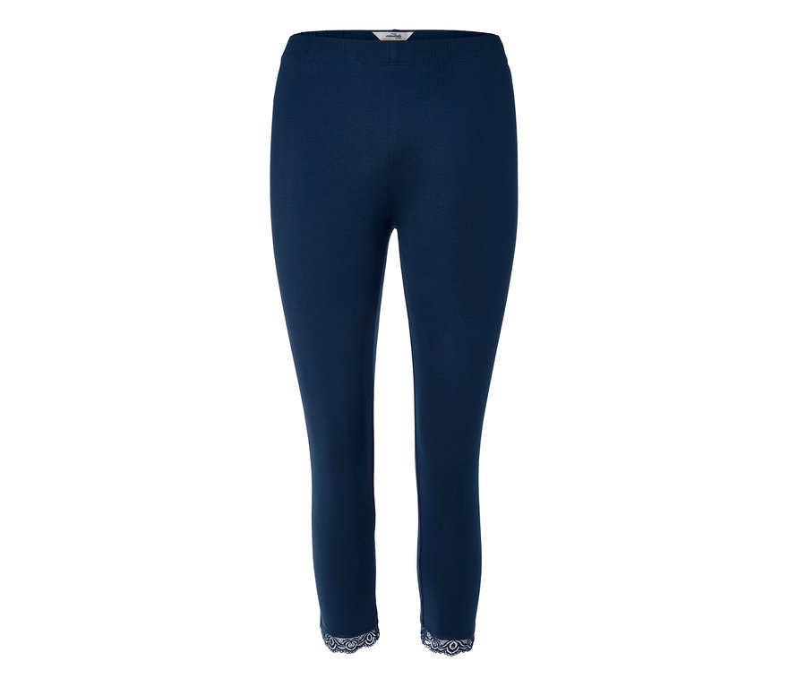Granatowe legginsy damskie 3/4 z koronkowym obszyciem.