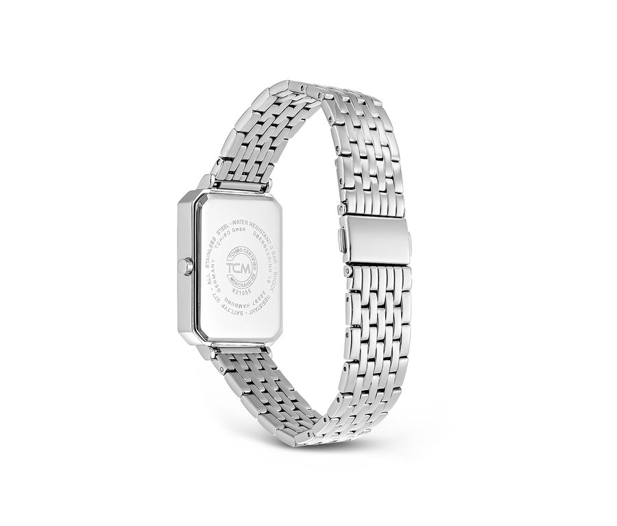 Damski zegarek ze stali nierdzewnej ze szklanymi kryształkami.