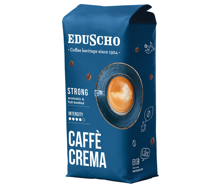 Niebieskie opakowanie kawy ziarnistej Eduscho Classic Coffee Strong, 1000 g.