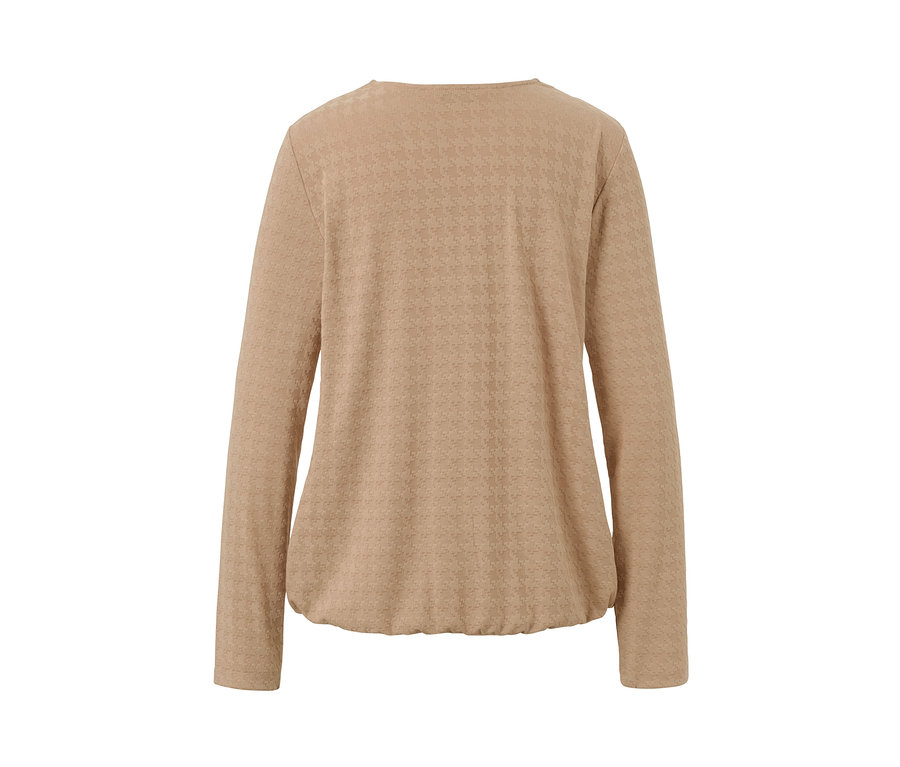 Karmelowa koszulka z długim rękawem ze strukturą, widok z tyłu.