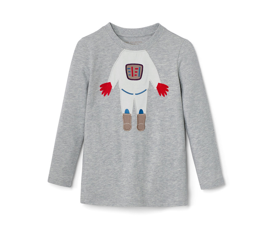 Szara koszulka z długim rękawem z aplikacją astronauty.