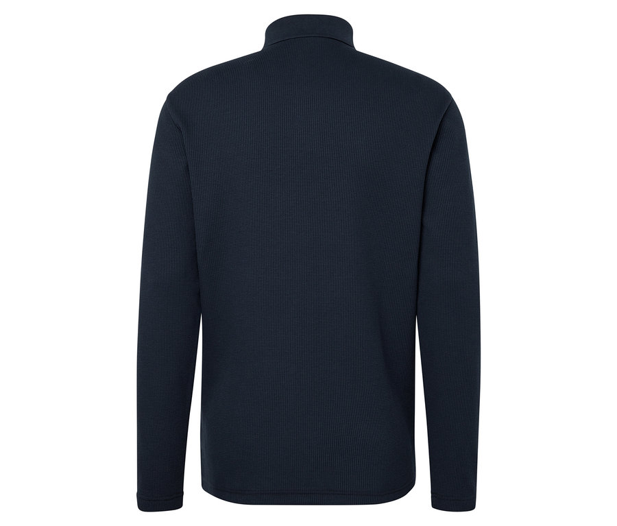 Granatowy sweter z długim rękawem o teksturze.