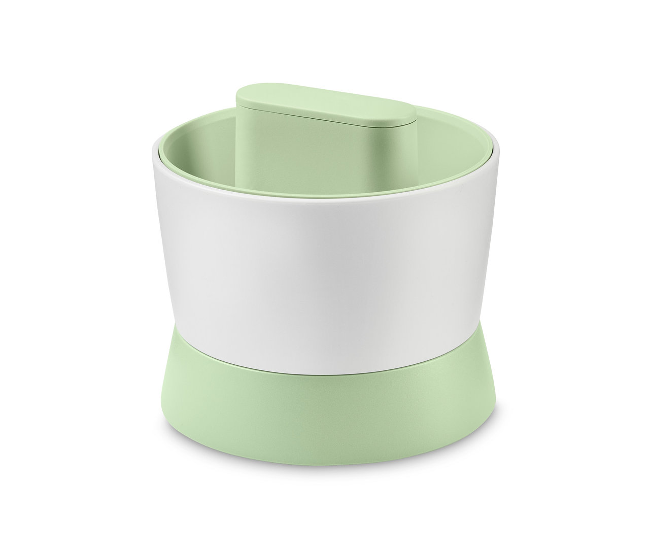 Rozdrabniacz do warzyw z jasnozieloną podstawą i białym środkiem.