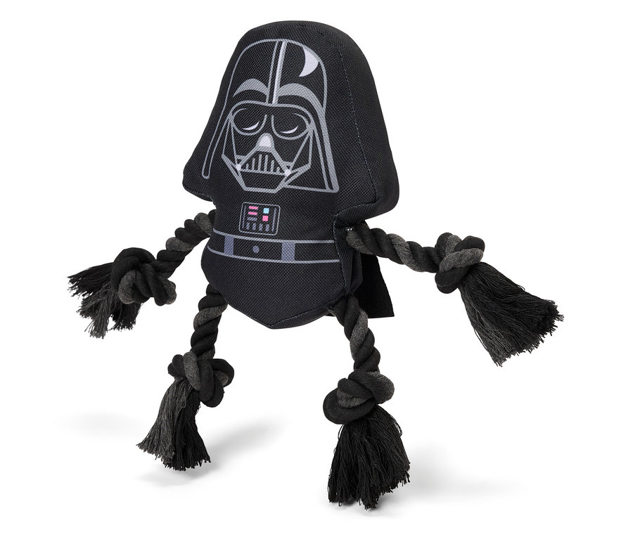 Czarna zabawka dla psa Darth Vader z kończynami z liny.