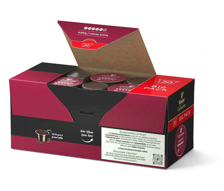 Otwarte opakowanie kapsułek do kawy Cafissimo Espresso kräftig.