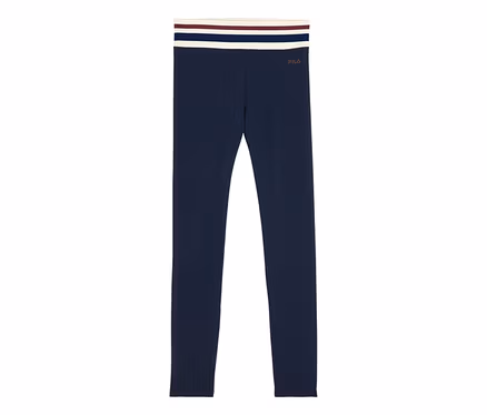 Ciemnoniebieskie prążkowane legginsy z paskiem w talii i logo FILA.