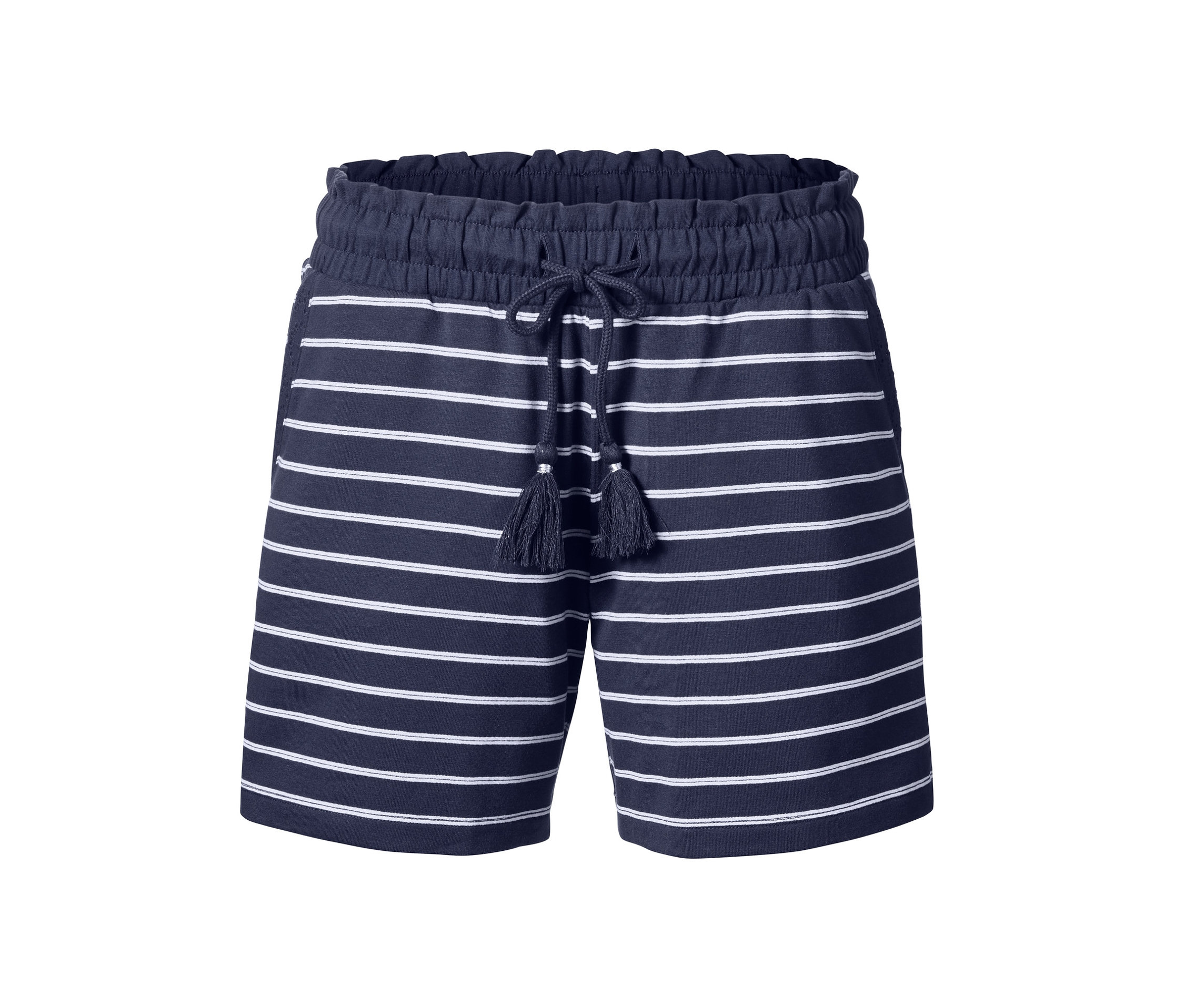 Tchibo - Szorty damskie z dżerseju wiązane w pasie- biały/niebieski/w paski