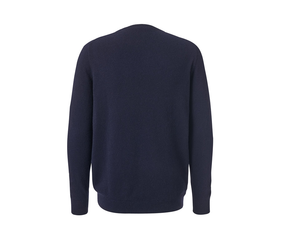 Granatowy sweter z kaszmiru z okrągłym dekoltem.