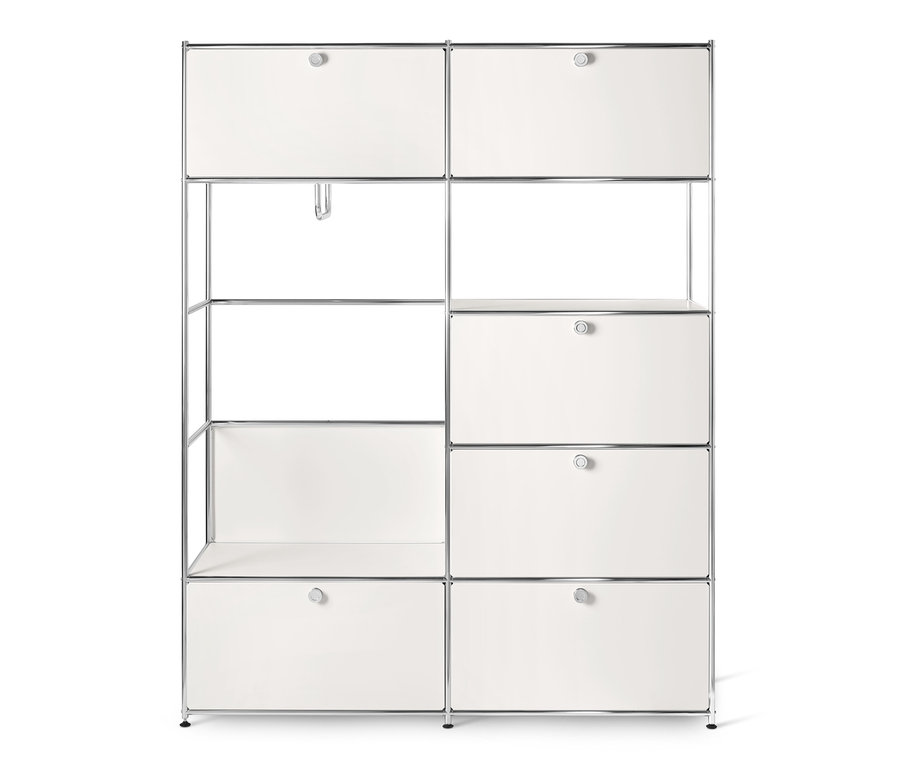 Biała metalowa szafa »CN3« z półkami i szufladami.