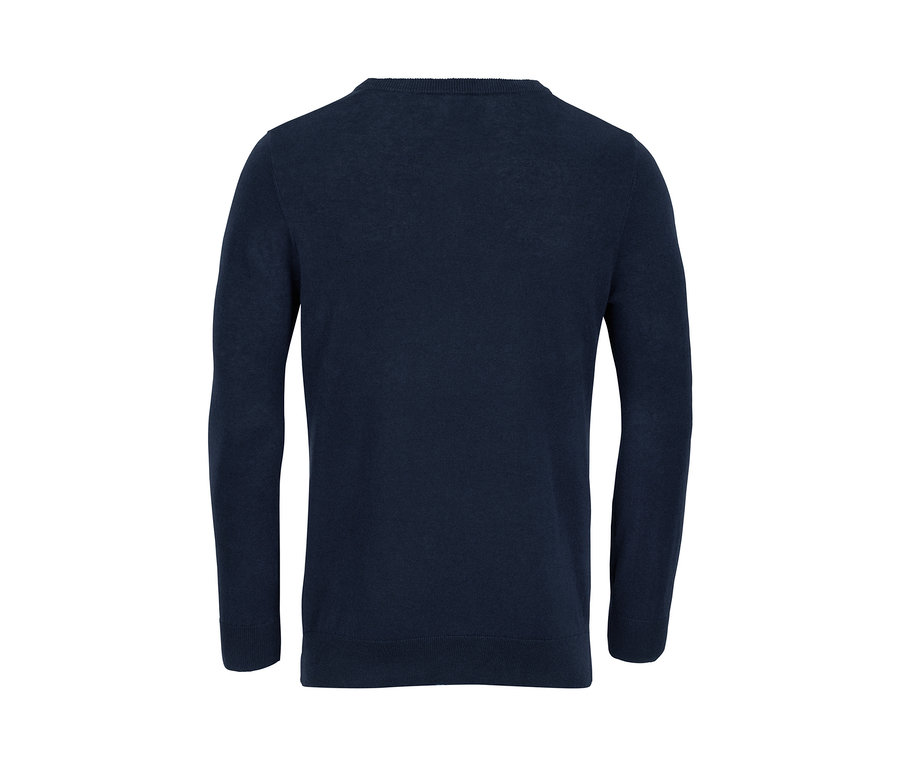 Granatowy sweter lniany.
