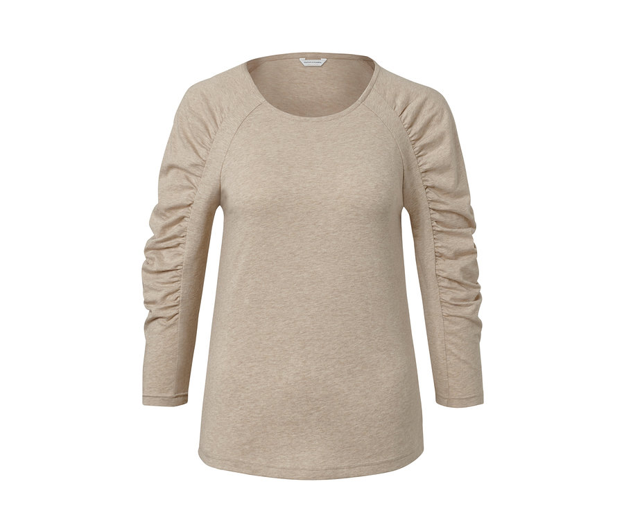 Beżowa bluzka z rękawem 3/4.